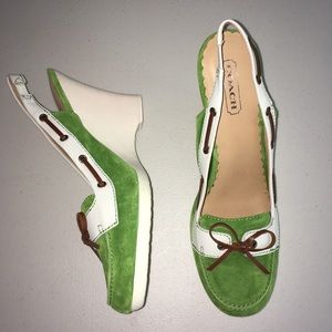 🍏 Apple Green Coach “Athena” Boat Shoe Wedge